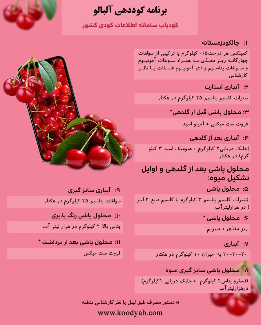 برنامه تغذیه و تقویم کوددهی آلبالو