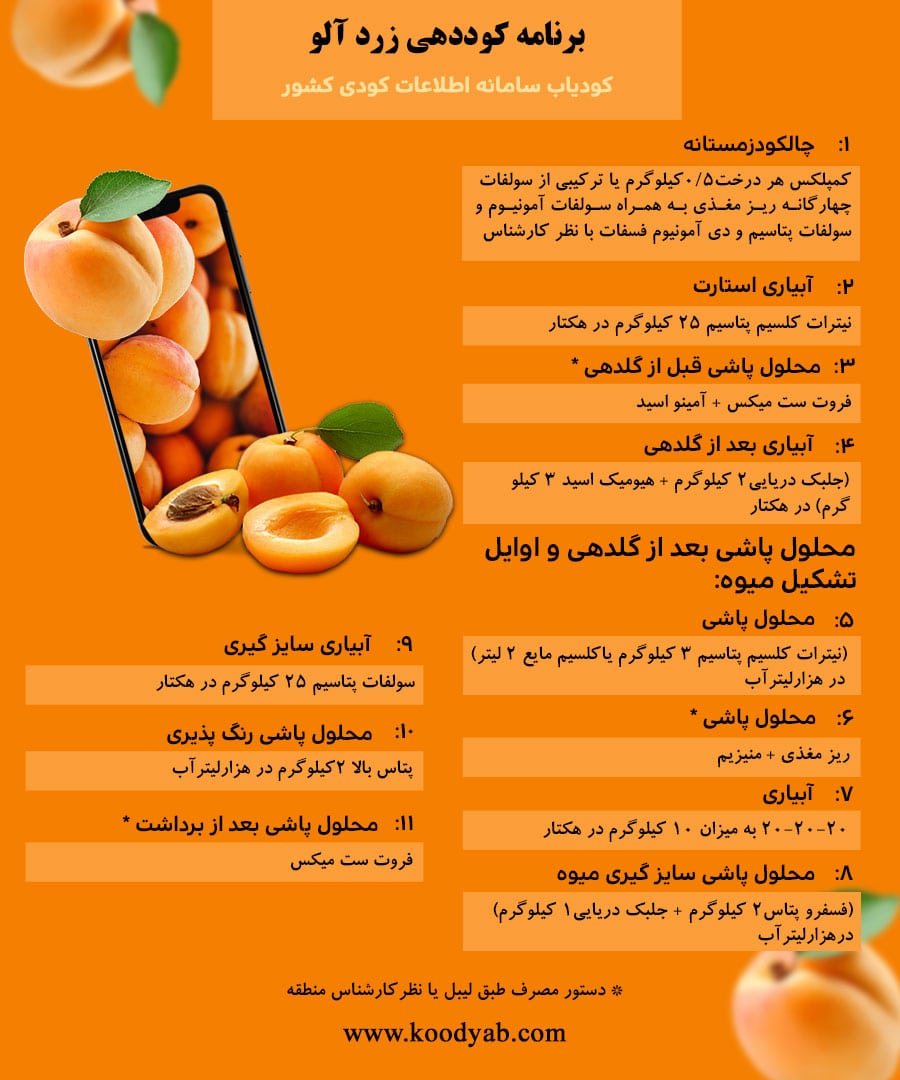 برنامه تغذیه و تقویم کوددهی زردآلو