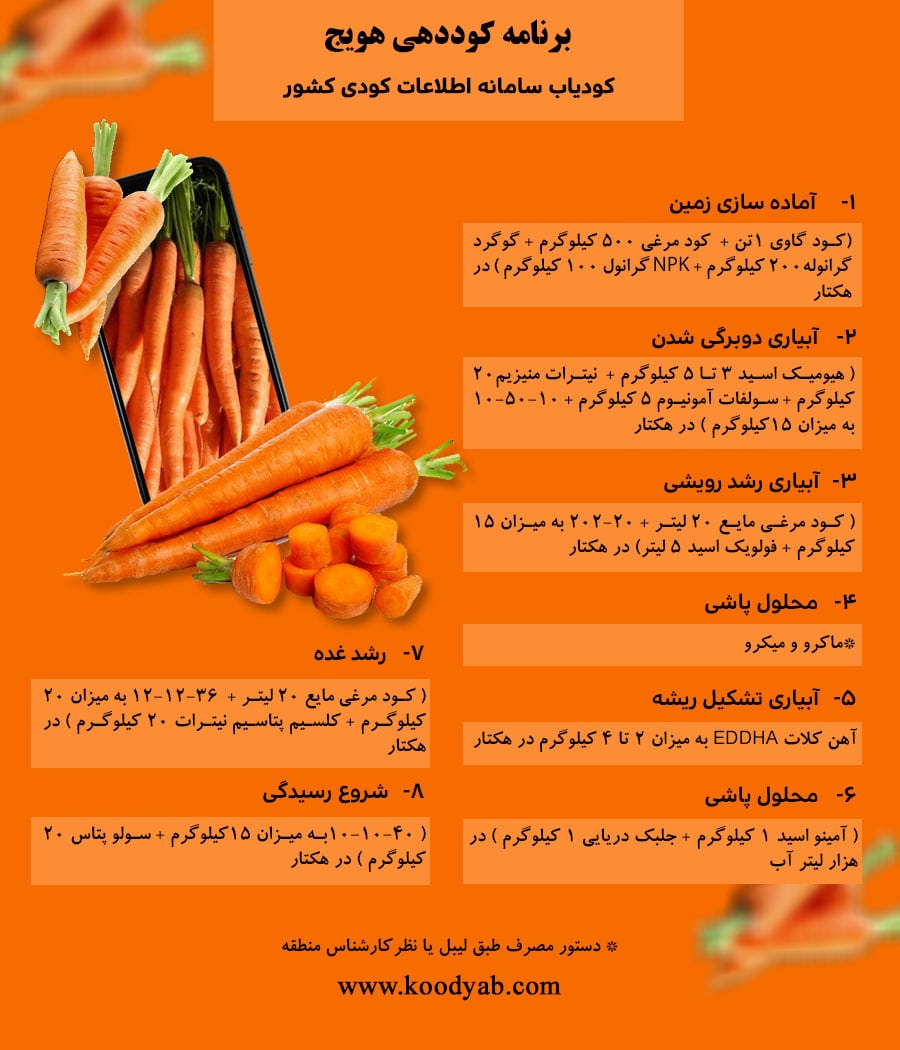 برنامه تغذیه و تقویم کوددهی هویج